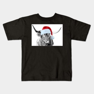 Highland Cow with a Christmas hat Kids T-Shirt